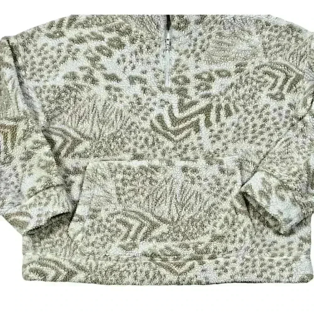 American Eagle Sherpa 1/4 Zip Pullover Medium Cream Animal Print Cozy